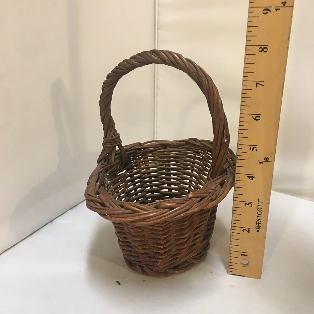 Woven Willow Basket Home Decor Small Brown Rustic Twisted Handle Bohemian